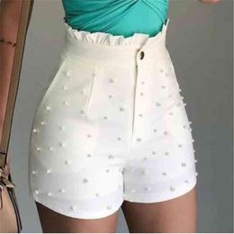 Women Shorts Summer Black High Waist Jeans Plus Size Casual Pearls pants Sexy Elastic Demin 210428