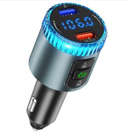 Bluetooth 5.0 FM Transmitter Hands-Free Wireless Music Player LED Light QC3.0 Smart Dual USB Ports Car Kit Support U Disc BC77A