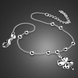 Bohemia Fashion Clover 100% 925 Sterling Silver Foot Beach Ball Anklets Women & Girl Barefoot Chain Jewellery Summer Gift