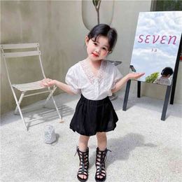 Summer Arrival Girls Fashion Princess 2 Pieces Suit Top+shorts Kids Clothing 210528