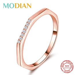 Real 925 Sterling Silver Exquisite Hexagon Fashion Finger Ring Classic Stackable Rings For Women Fine Anniversary Jewellery 210707