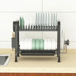 Dish Drying Rack Storage Shelf Kitchen Holder Iron Plate Drainer Organiser - 2 Layers