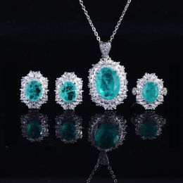 Earrings & Necklace 925 Sterling Silver Oval Shape Paraiba Tourmaline Green Crystal Pendants Rings Fine Jewellery Jewellery Sets