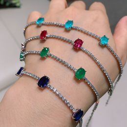 KNRIQUEN 925 Sterling Silver Paraiba Tourmaline Ruby Emerald Aquamarine Stone Strand Bracelet For Women Fine Jewelry Whole