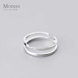 Minimalist Double Circle Line Simple Ring for Women Open Adjustable Sterling Silver 925 Finger Fine Jewellery Bijoux 210707
