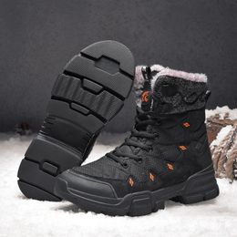 Fashion Mens Boots Plush Warm Mens Winter Boots Mid-Calf Mens Platform Boots Outdoor Waterproof Work Shoes Botas Hombre