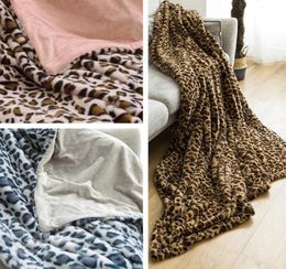 Leopard double-layer soft blanket, warm sofa, car travel nap towel tapestry, multiple sizes available