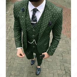 (Blazer+Pants+Vest) Army Green Dots Men Suit Slim Fit Wedding Wear Business Men Purple Suit Elegant Costume Mariage Homme XS-5XL X0608