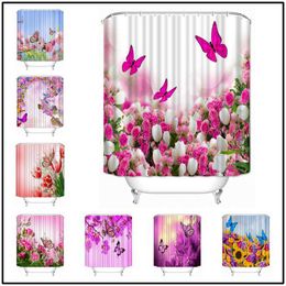 Musife Custom High Quality Butterfly Flower Shower Curtain Waterproof Bathroom Polyester Fabric Bathroom Curtain 210609