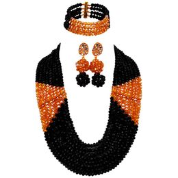 Earrings & Necklace Black Gold AB Nigerian Wedding African Beads Jewelry Set Crystal Beaded Gifts 8LBJZ03