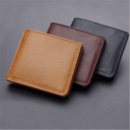 Button wallet short men's Card bag purse leather wallets