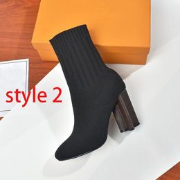 Autumn and winter socks high heels fashion sexy knitted elastic boots designer letter shoes women's thick heels large 35-42 us5-us41 belt box