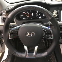FOR Hyundai Sonata 9th generation Elantra Verna MISTRA DIY Custom carbon Fibre steering wheel cover leather hand stitch