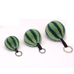 Cute Cartoon Watermelon Real Mink Fur Keychain Doll Backpack Pendant Craft Bag Charm