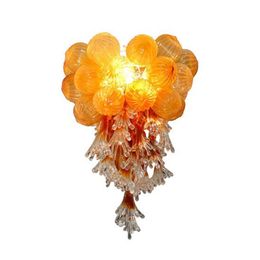 Orange Glass Bubble Chandelier Crystals Lamp Murano Lights for Bedroom Living Room Art Decor Hand Blown LED Pendant Lamps Sale 20 Inches