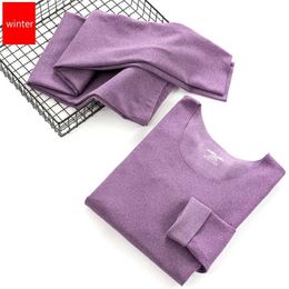 Winter Thermal Underwear Long Johns Set Sleeves Tops Mid Waist Buttoms Warm Body Panties Thick Seamless Cotton Clothes 211217