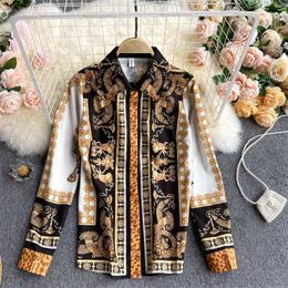 Women's Spring Fashion Bohemian Chic Retro Print Turn Down Colonial Long Sleeve Exotic Style D0113 210506