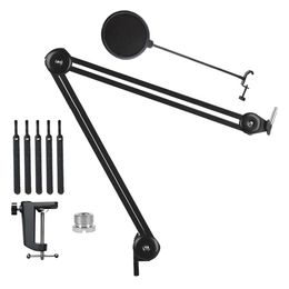 Microphone Boom Arm Stand Microphone Pop Philtre Set Cantilever Bracket Tripod Suspension Scissor Spring Built-in