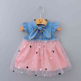 Baby Girls Dresses Cute Pink White Princess Dress Lace Denim Outfits Children's Clothing Summer Kids Girl Clothes 1 2 3 G1129