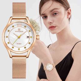 NAVIFORCE Luxury Crystal Watch Women Rose Gold Steel Mesh Ladies Wrist Watches Bracelet Girl Clock Relogio Feminino 210517
