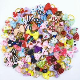 (100 pieces/lot) Cute Ribbon Pet Grooming Accessories Handmade Small Dog Cat Hair Bows With Elastic Rubber Band 121 Colours