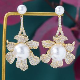 Dangle & Chandelier Jimbora Original Design Luxury Trendy Pearl CZ Earrings Jewelery For Women Fashion Wedding Daily Earring Jewelry High Qu