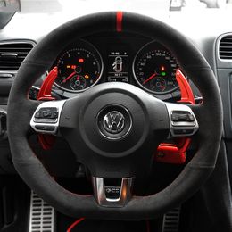 For Volkswagen Scirocco Rline Sagitar Lamando polo Golf gti DIY custom leather suede car steering wheel cover