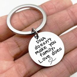 Members Name Engraving keychain Thanksgiving DNA Doesn't make you family LOVE does key chain