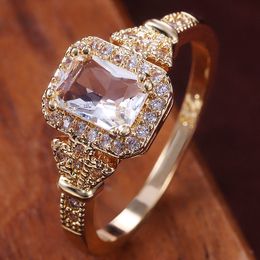 Wedding Rings For Women Cubic ZIrconia Square Stone Ring Luxury Gold Color Engagement Accessories