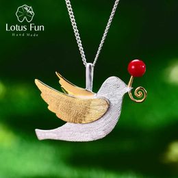 Lotus Fun Real 925 Sterling Silver Handmade Fine Jewellery Creative Flying Pigeon with Fruits Pendant without Necklace for Women