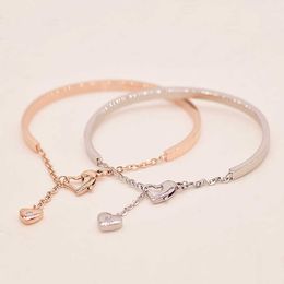 Yun Ruo 2020 Top Brand Jewelry Rose Gold Colors Heart Pendant Bangle Cuff Bracelet 316l Stainless Steel Fashion Woman Not Fade Q0717