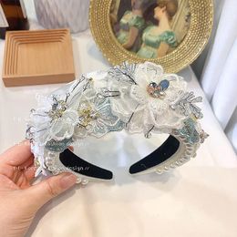 Hair Clips & Barrettes Baroque Sponge Exaggerated Handmade Lace Petals Rhinestone Crystal Geometric Fashion Ladies Headband