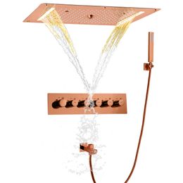 700 X 380 MM Rose Gold Rainfall Concealed Shower System Thermostatic Control Mistith WITH hand hold