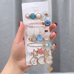 7-piece/set mermaid suit Korean super fairy clip card broken hair pearl clip hairpin side girl side clip hair accessory