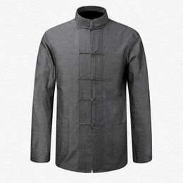 -Новая мужская хлопковая рубашка традиционные китайские мужчины пальто одежда кунг-фу Тай Chi форма осень весной с длинным рукавом куртка для человека х0710