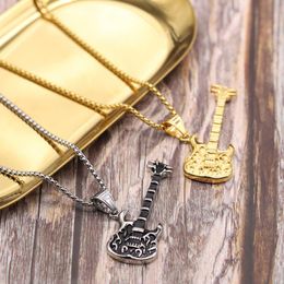 Stainless Steel Vintage Gold Music Guitar Pendant Necklace Musical Instruments Necklaces Jewellery Gift For Him With Chain Chains