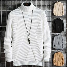 Korean Fashion Sweater Mock Neck Sweater Knit Pullovers Autumn Slim Fit Fashion Clothing Men Solid Colour Irregular Stripes 211014