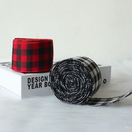 Red Black White Plaid Burlap Ribbon Christmas Decoration Floral Bows Xmas Tree Gift Wrapping Ribbons Crafts Baby Shower Wreath Holiday Party Decor TH0106