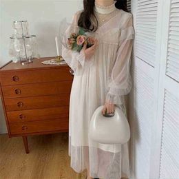 Spring Women French Retro Dress Loose Sweet Two Piece Suit Sets Gentle Elegant Long Chic Female Party 210525