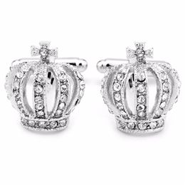 2021 Mens Cufflinks Fathers Day Gifts Full Rhinestones Crown Shirt King Queen Wedding Groom Tuxedo Jewelry Fashion Classic French Crystal