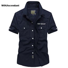 Summer Short Sleeve Cargo Shirt Men's Military Denim s Casual Slim Fit Chemise homme Cotton Camisa masculina S-4XL 210721