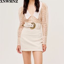 Women Cool in corduroy Western mini skirt Scallop Vintage European American style sexy high-waisted 210520