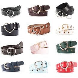 Belts 60 Styles Women Sweet Heart Shaped Golden Silver Colour Buckle Pu Leather Designer Girls Dress Trouser Jeans Strap