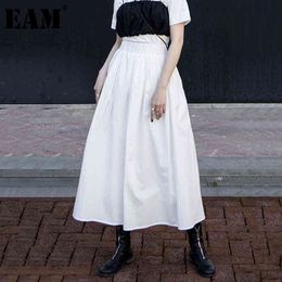 [EAM] White Casual Brief Pleated Double Layer High Elastic Waist Half-body Skirt Women Fashion Spring Summer 1DD8481 21512