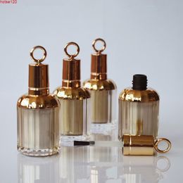 10ml Empty Golden Nail Oil Bottles Refillable Acrylic Gel Polish Art Cosmetic Packaging with A Lid Brush 10pcs/lotgoods