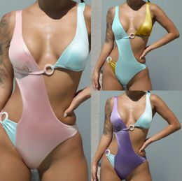 2021 Sexy Pink One Piece Swimsuit Women Cut Out Colourful Swimwear Push Up Monokini Bathing Suits Beach Wear Swimming Suit For Girls