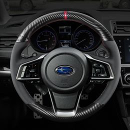 For Subaru XV FORESTER OUTBACK/ LEGACY WRX impreza brz DIY customized leather carbon fiber special steering wheel cover for auto parts