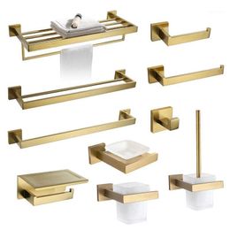 Bath Accessory Set Gold Bathroom Accessories Hardware 304 Stainless Steel Towel Bar Toilet Paper Holder Rack Hook Soap Dish Brush
