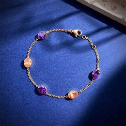 Charm Bracelets Vibrato Live Chain, Golden Color, Diamond, Bracelet, Geometric Oval Crystal, Tiktok, Titanium Jewelry.