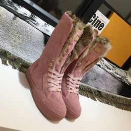 Top Quality Classics Winter Snow boots Real Fur Furry Slides Suede Leather Waterproof Warm Knee High Boot Fashion booties big size 35-42